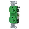 Hubbell Wiring Device-Kellems Straight Blade Devices, Receptacles, Duplex, Load Controlled, 20A 125V, 2-Pole 3-Wire Grounding, 5-20R, Back and Side Wired, Green BR20C2GN